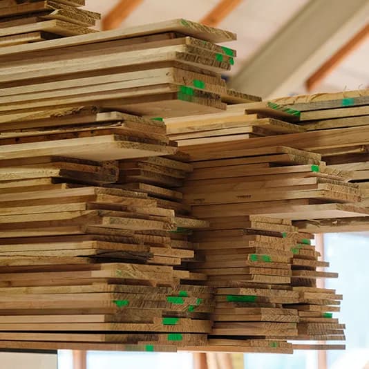 Voorraad Hollands hout in de timmerwerkplaats.
